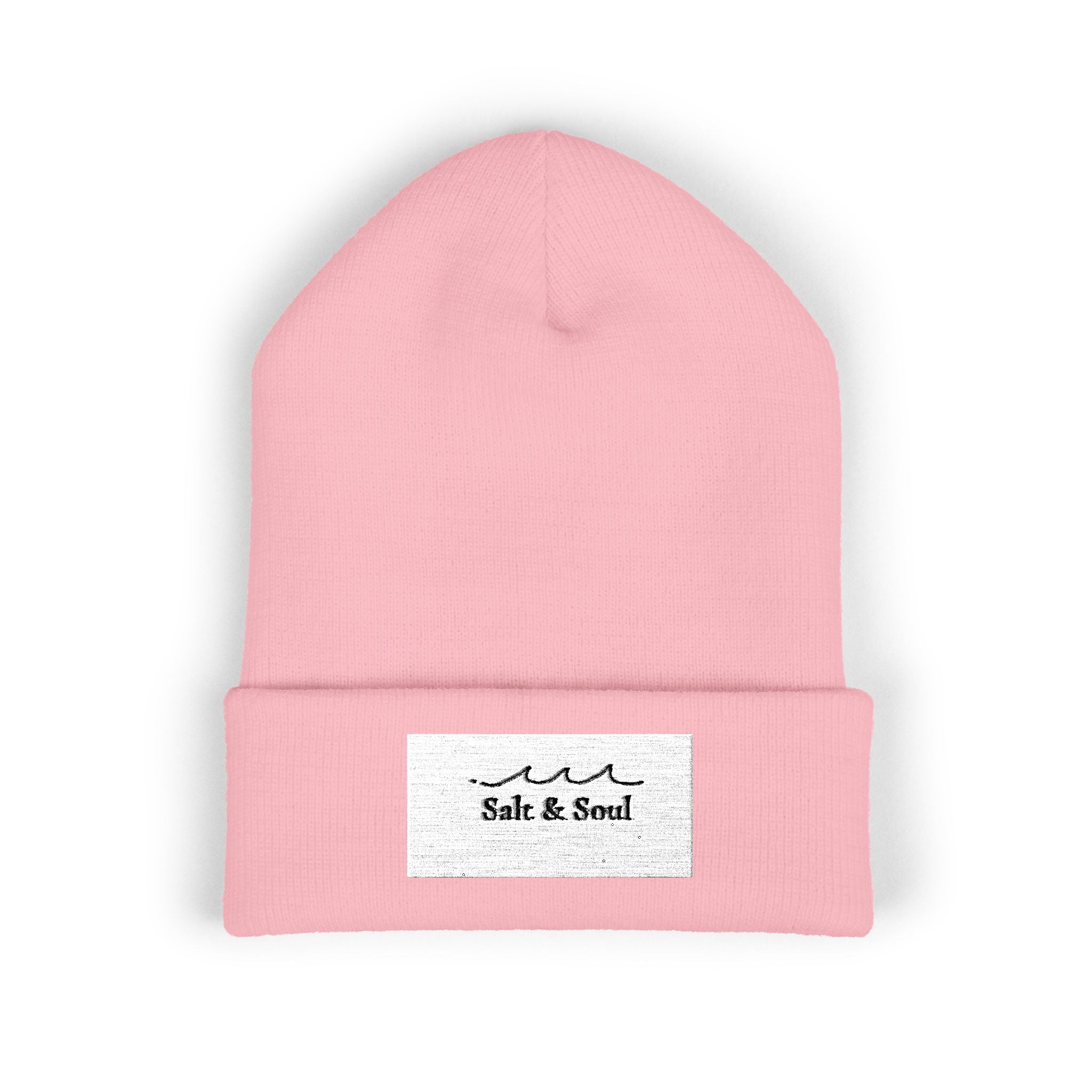 Classic Cuffed Beanie — "Salt & Sand" Embroidered Beach Vibe Knit Hat