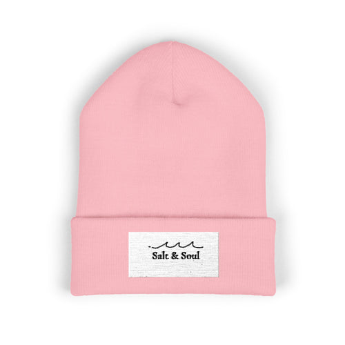 Classic Cuffed Beanie — "Salt & Sand" Embroidered Beach Vibe Knit Hat