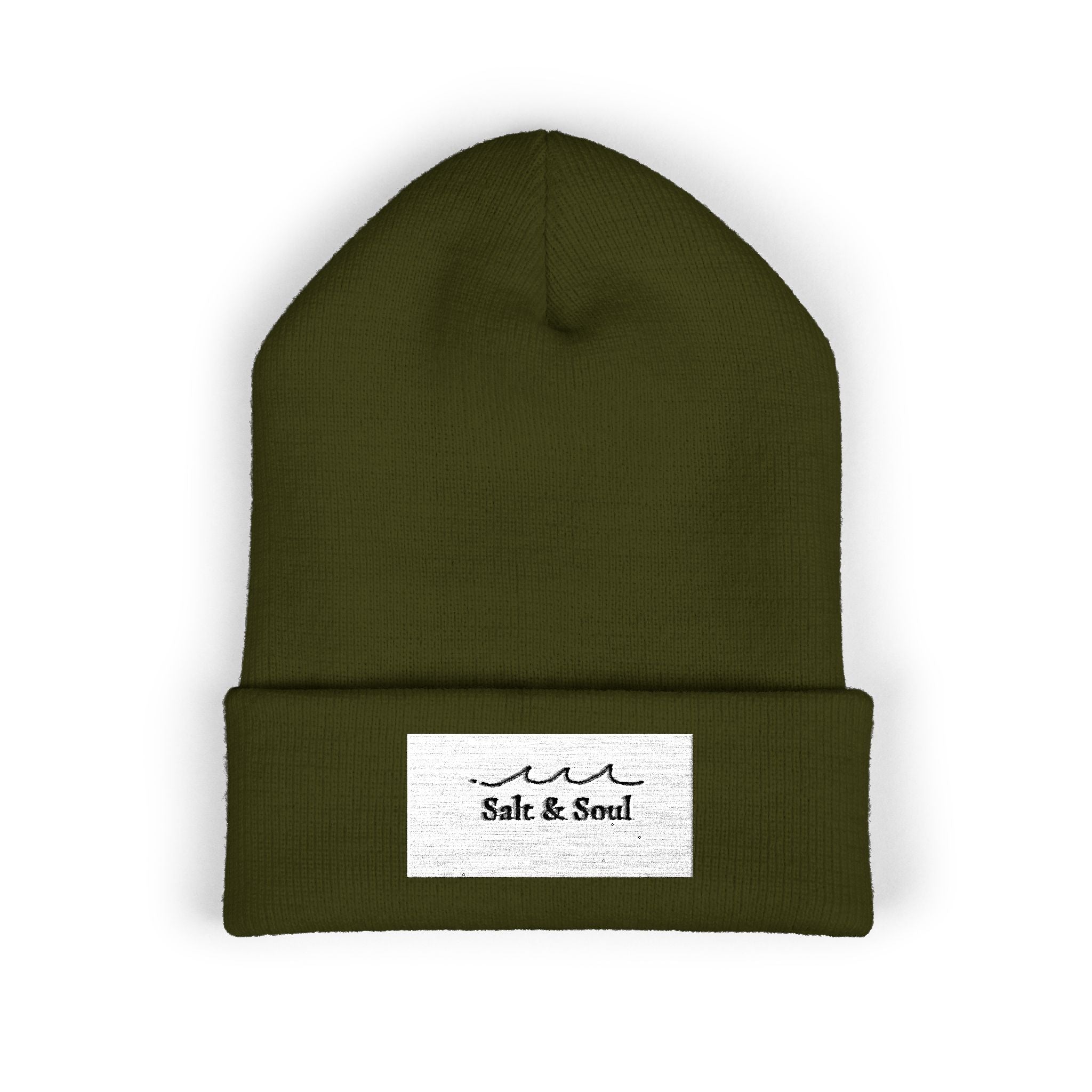 Classic Cuffed Beanie — "Salt & Sand" Embroidered Beach Vibe Knit Hat