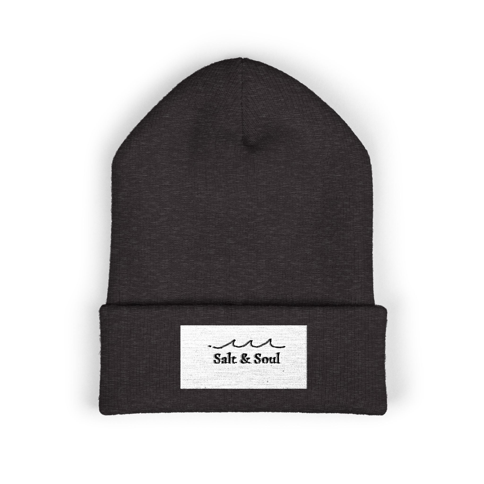Classic Cuffed Beanie — "Salt & Sand" Embroidered Beach Vibe Knit Hat