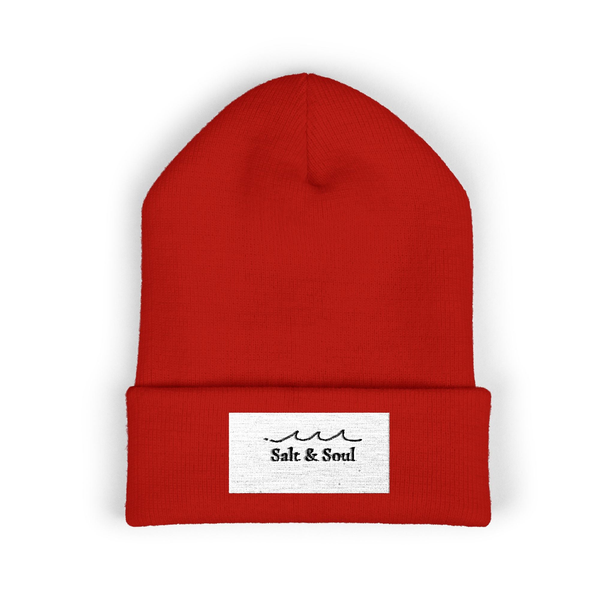Classic Cuffed Beanie — "Salt & Sand" Embroidered Beach Vibe Knit Hat
