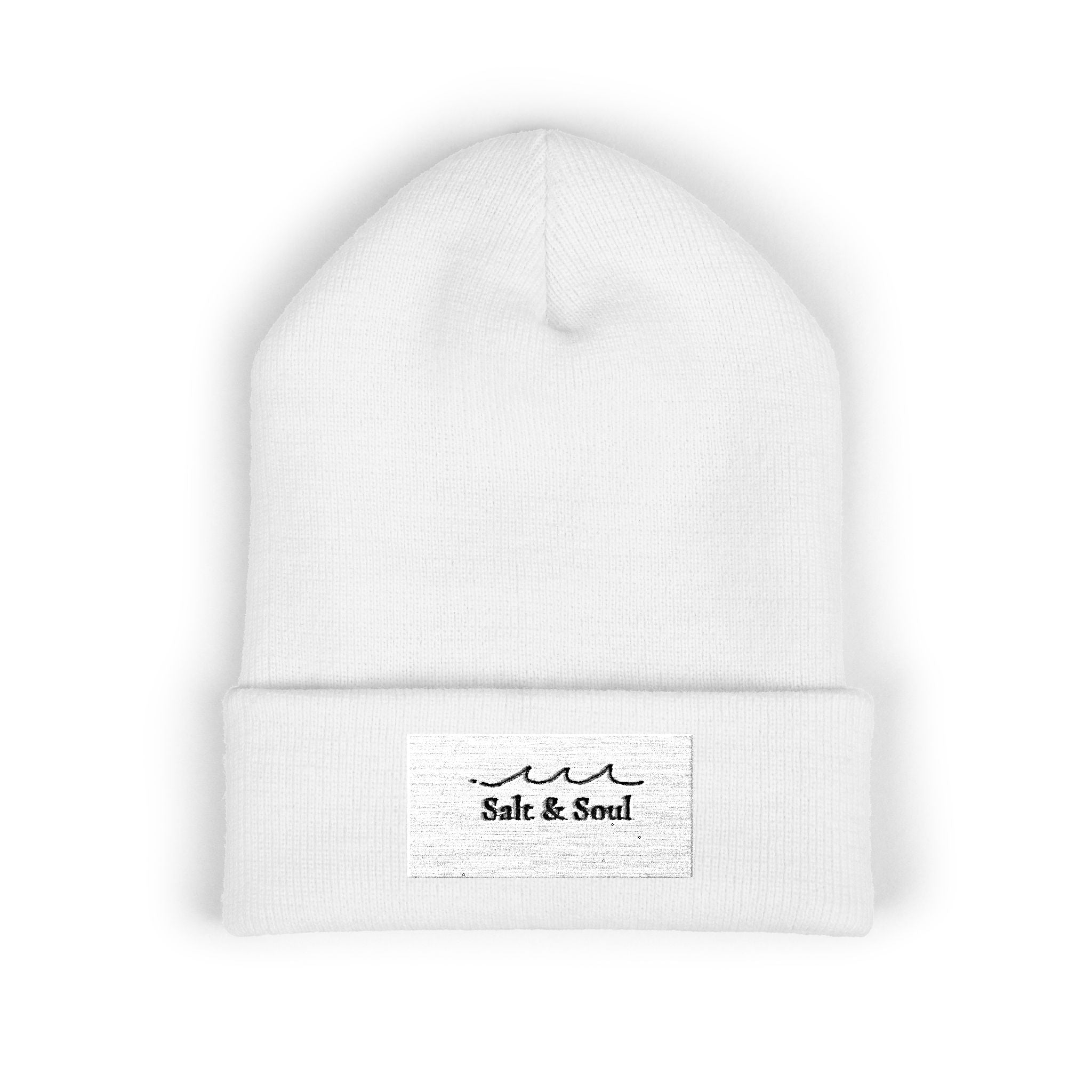 Classic Cuffed Beanie — "Salt & Sand" Embroidered Beach Vibe Knit Hat