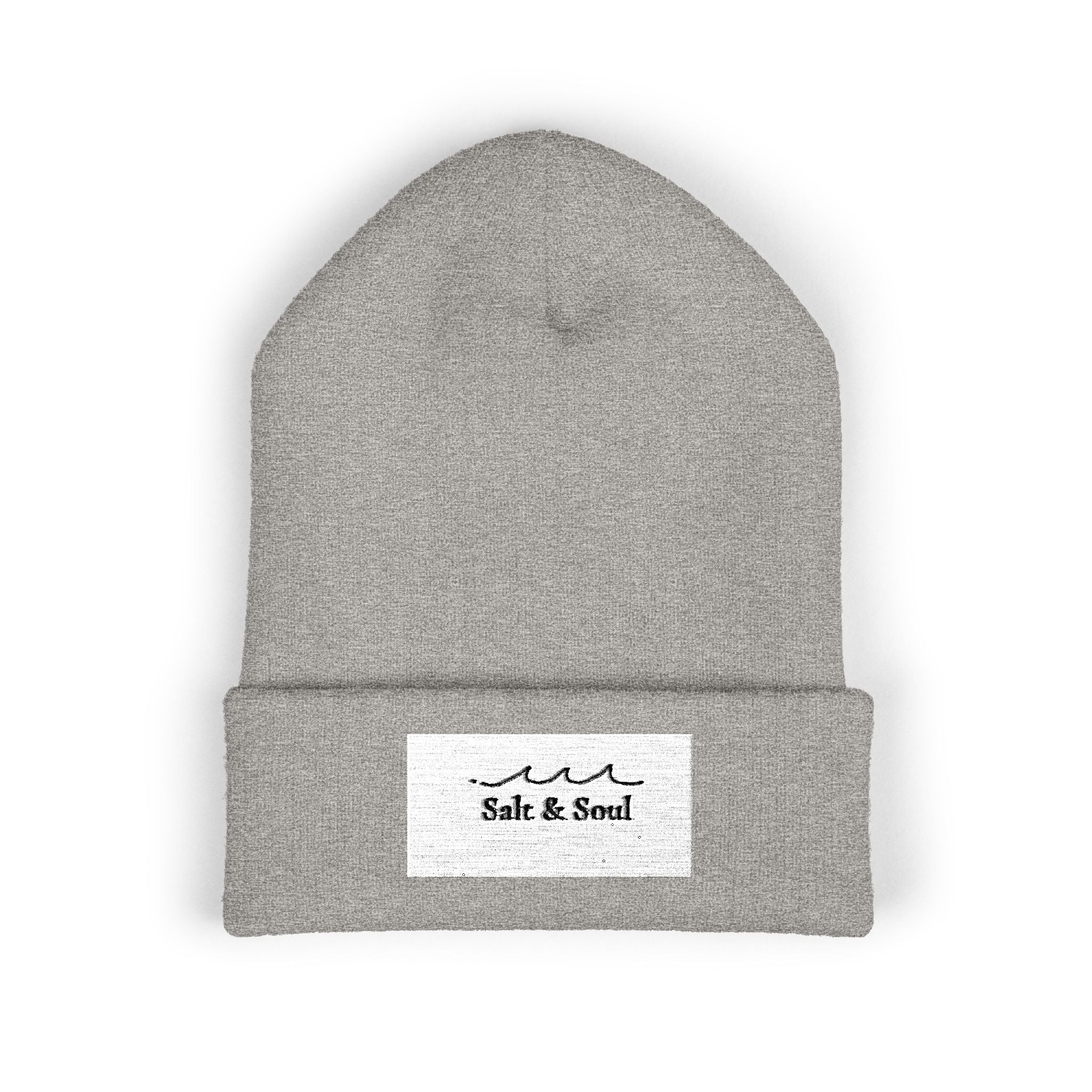 Classic Cuffed Beanie — "Salt & Sand" Embroidered Beach Vibe Knit Hat