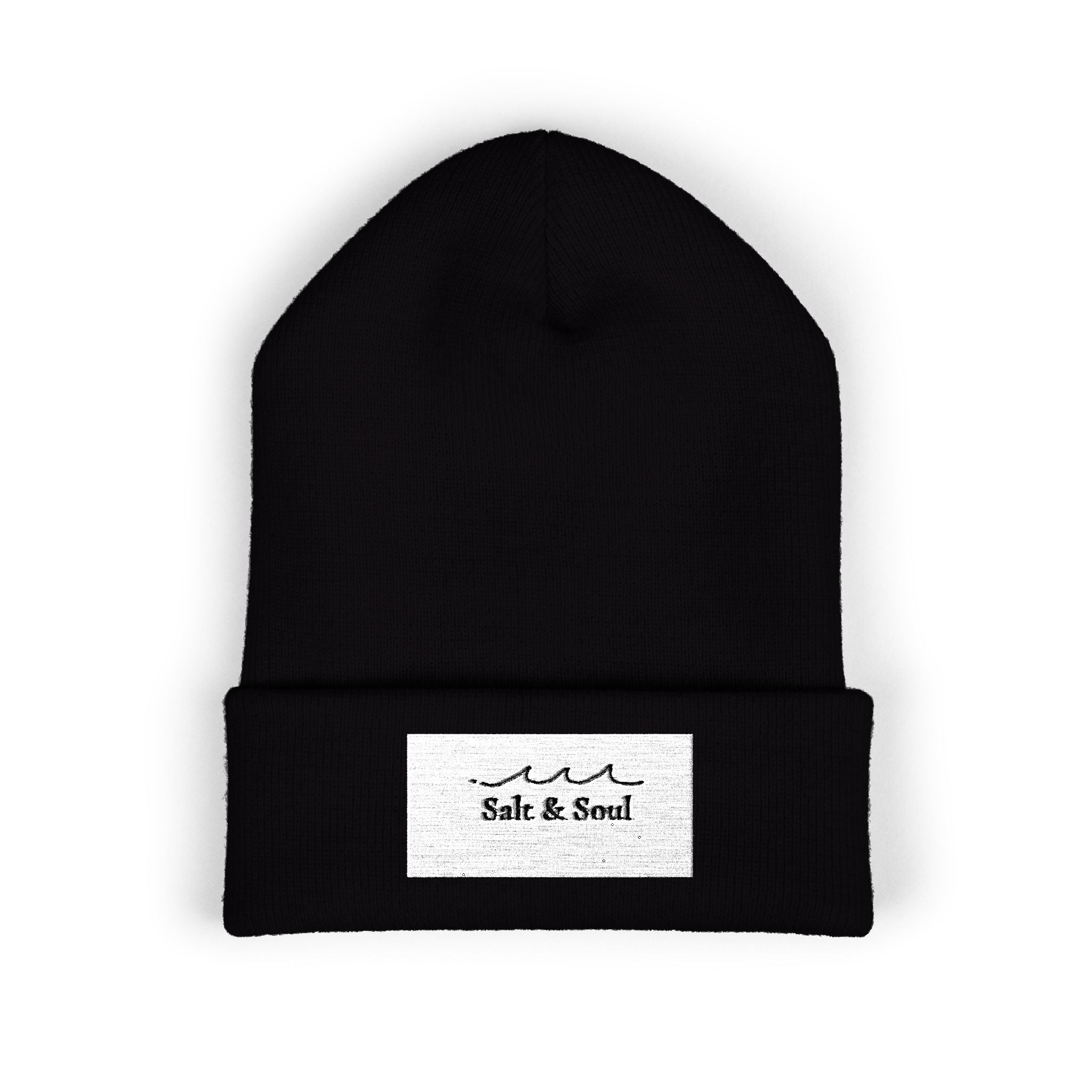 Classic Cuffed Beanie — "Salt & Sand" Embroidered Beach Vibe Knit Hat