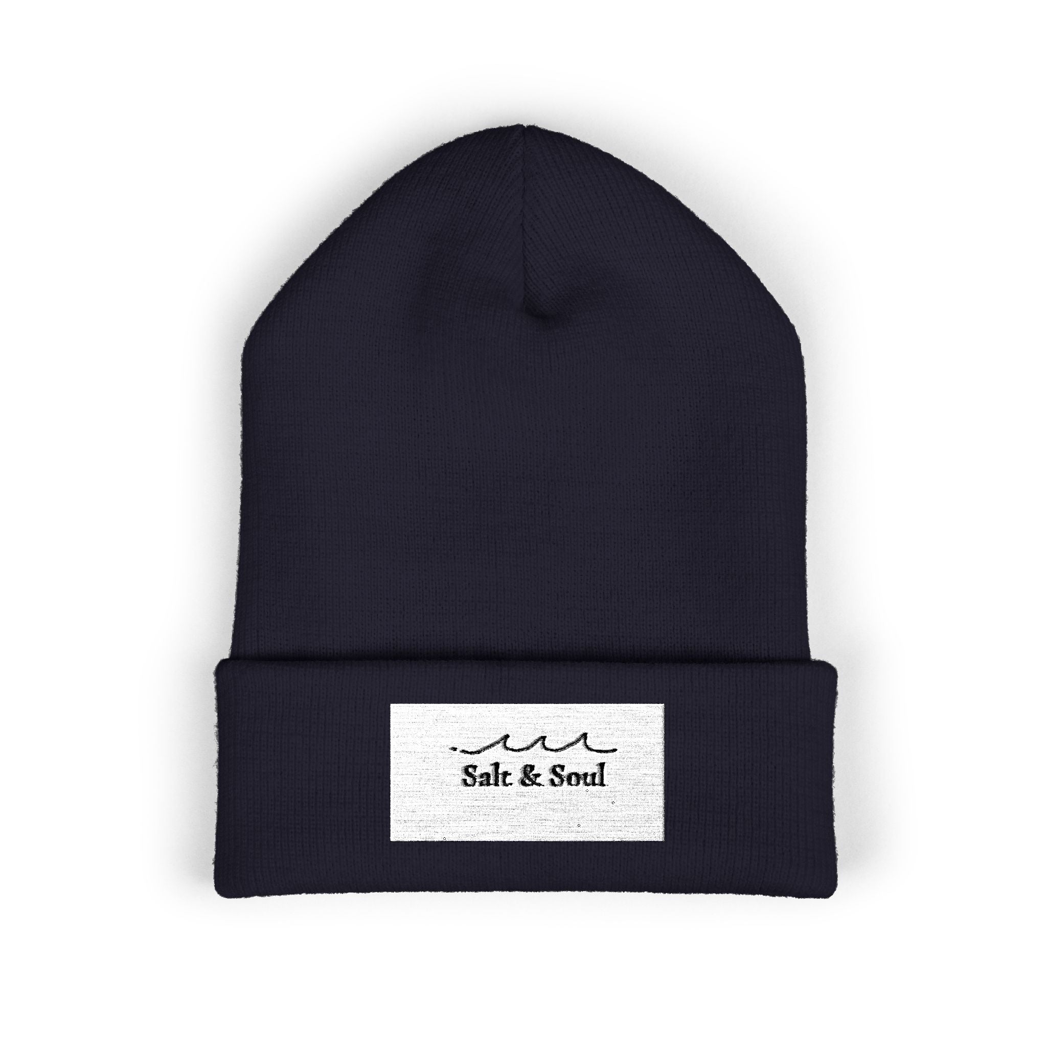 Classic Cuffed Beanie — "Salt & Sand" Embroidered Beach Vibe Knit Hat