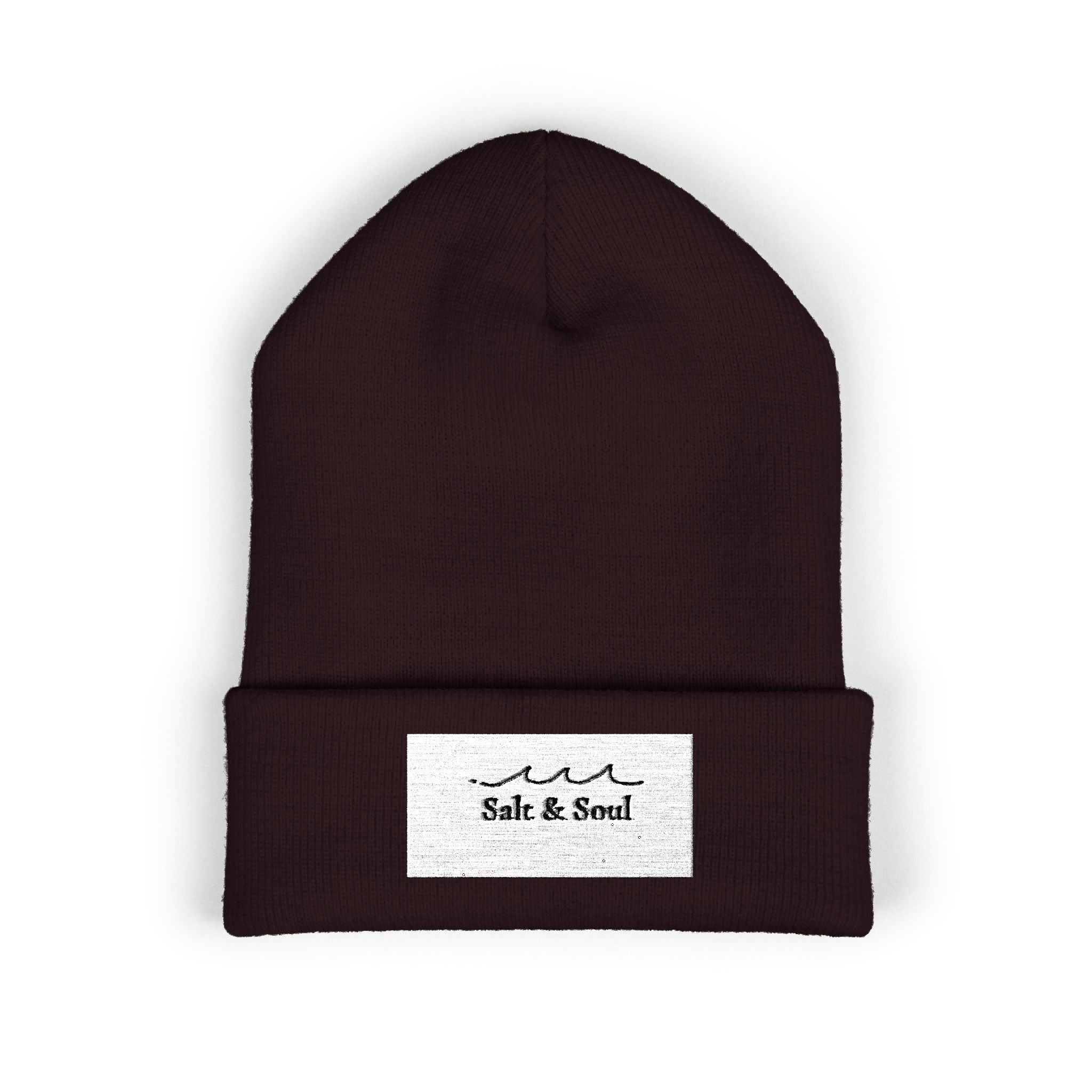 Classic Cuffed Beanie — "Salt & Sand" Embroidered Beach Vibe Knit Hat