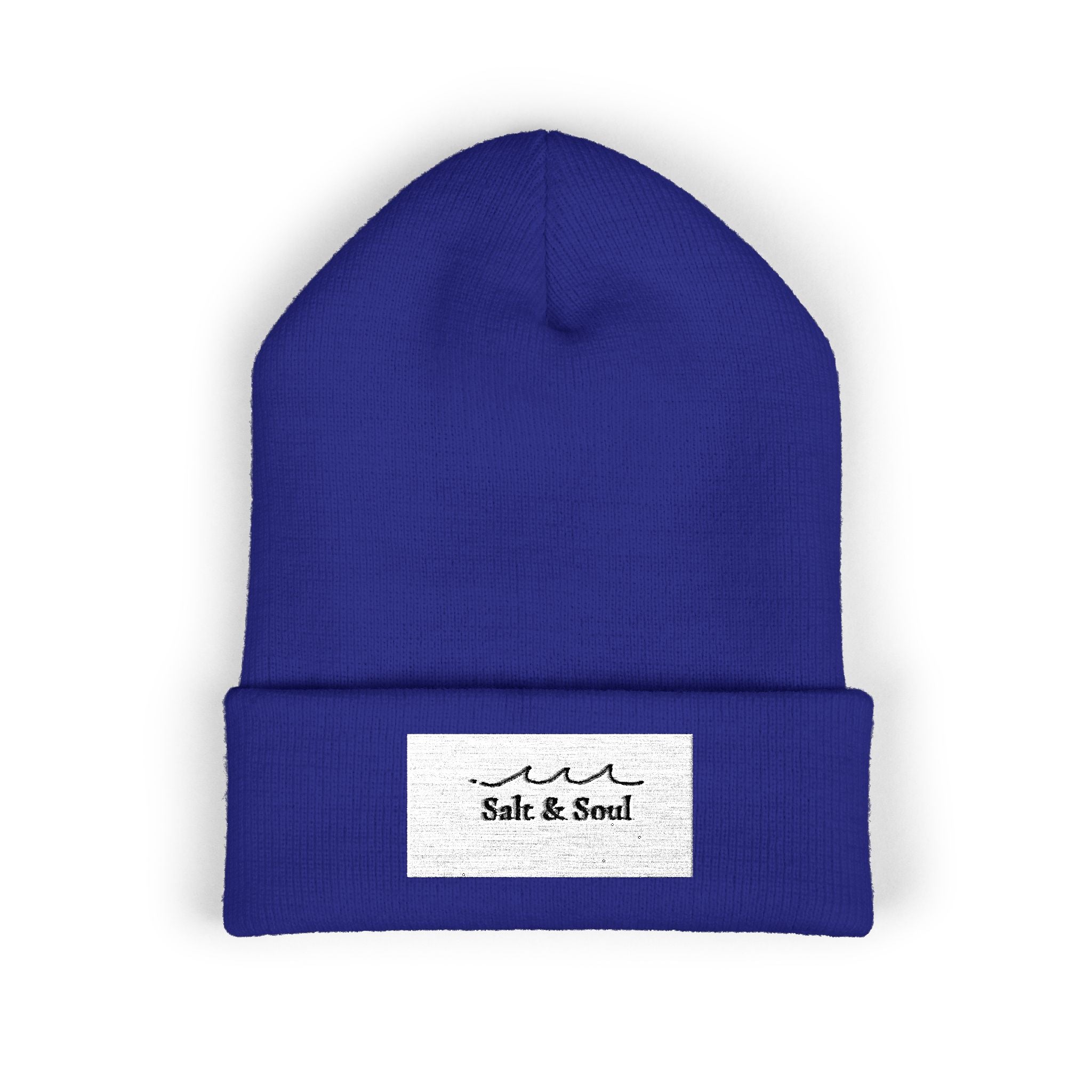 Classic Cuffed Beanie — "Salt & Sand" Embroidered Beach Vibe Knit Hat