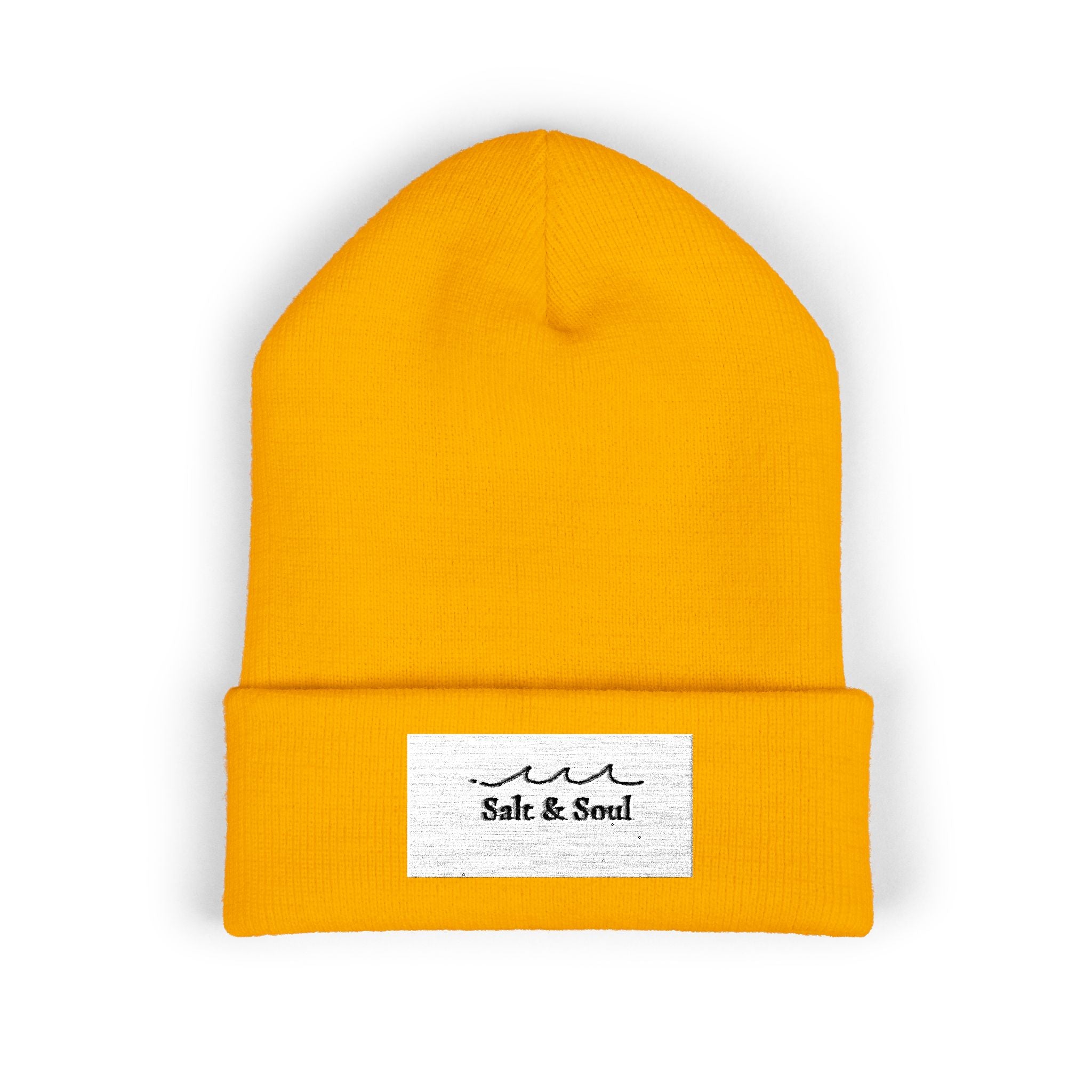 Classic Cuffed Beanie — "Salt & Sand" Embroidered Beach Vibe Knit Hat