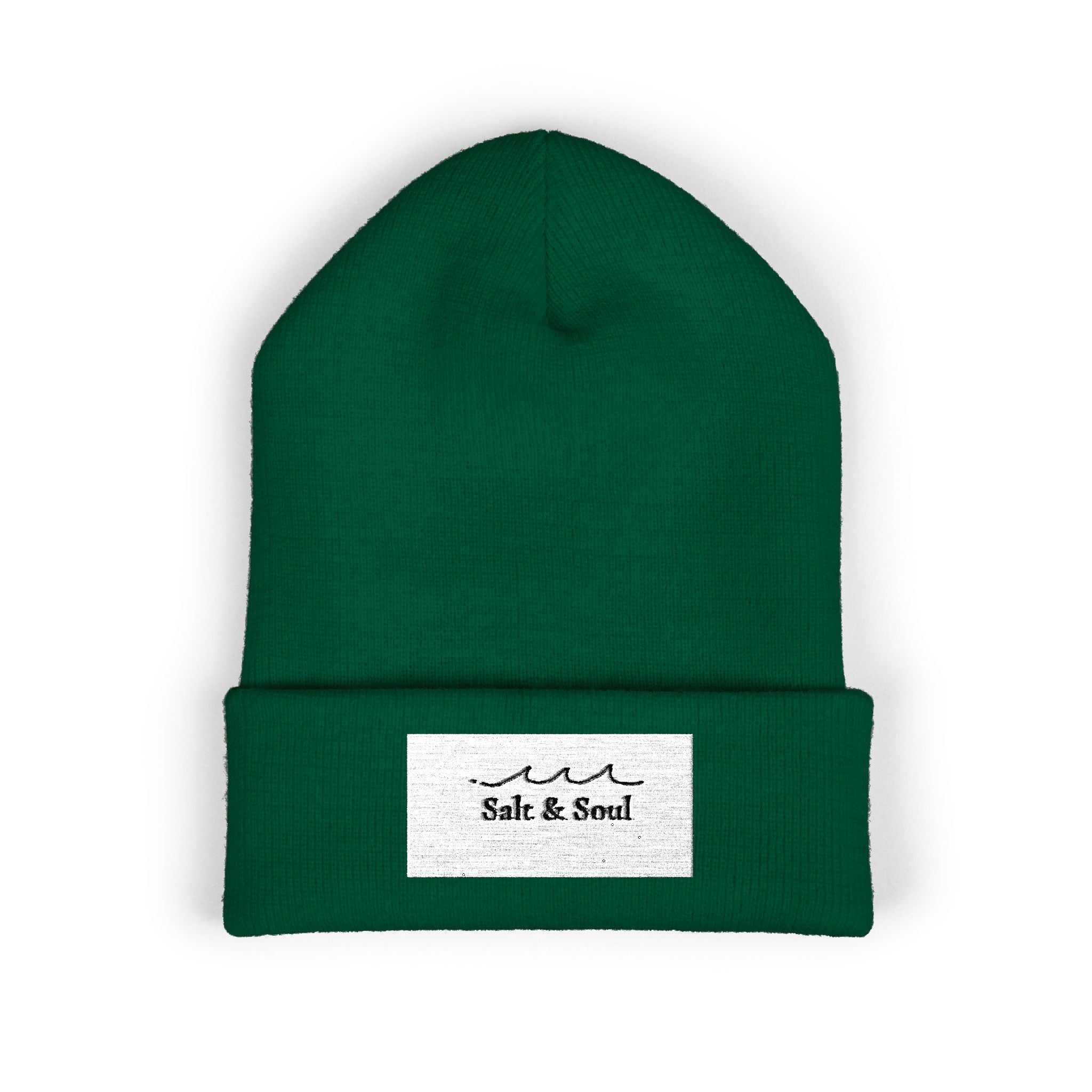 Classic Cuffed Beanie — "Salt & Sand" Embroidered Beach Vibe Knit Hat